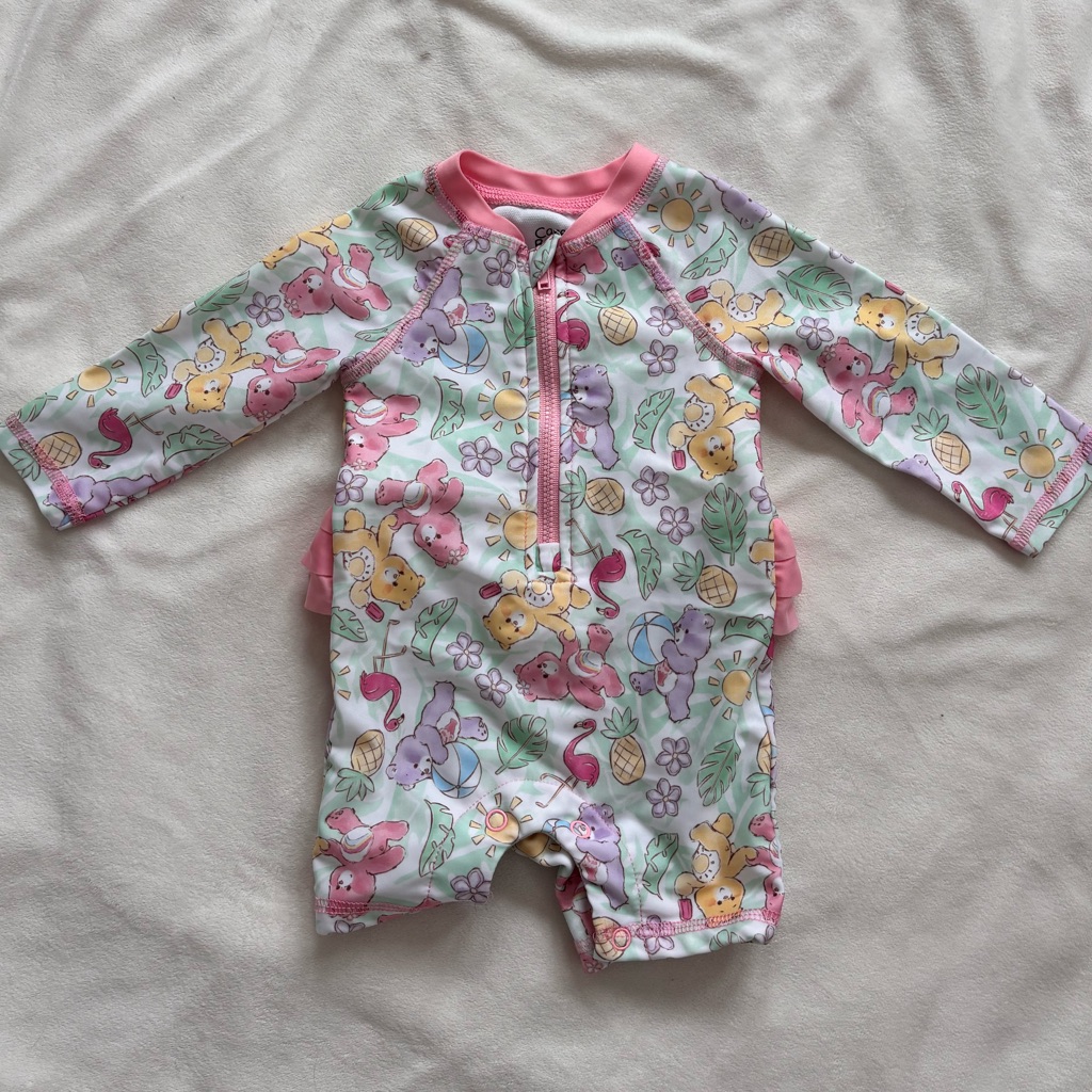 Care Bears Floral Kids Swimsuit With Pink Trim